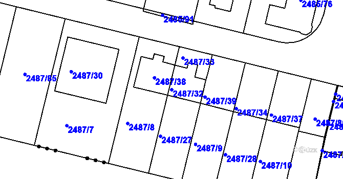 Parcela st. 2487/32 v KÚ Modřice, Katastrální mapa