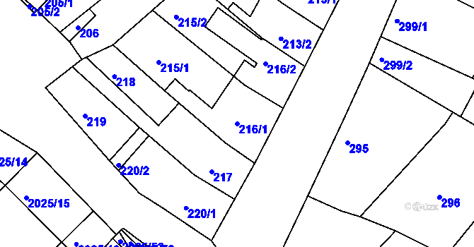 Parcela st. 216/1 v KÚ Modřice, Katastrální mapa