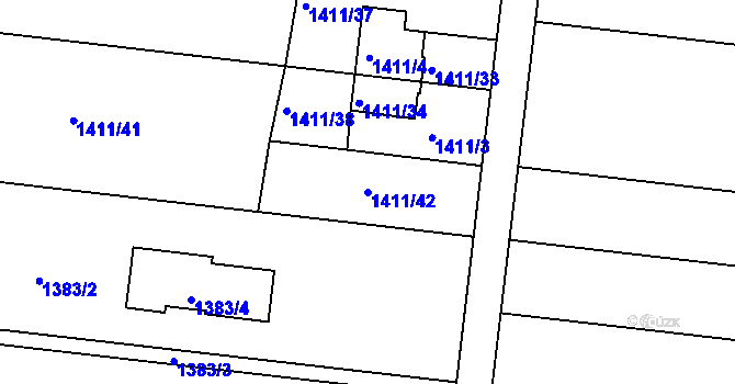 Parcela st. 1411/42 v KÚ Modřice, Katastrální mapa