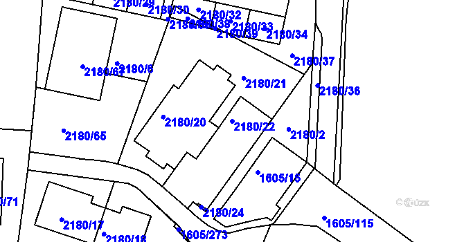 Parcela st. 2180/22 v KÚ Modřice, Katastrální mapa
