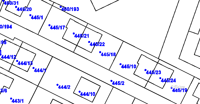 Parcela st. 445/18 v KÚ Modřice, Katastrální mapa