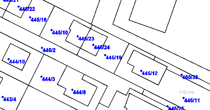 Parcela st. 445/19 v KÚ Modřice, Katastrální mapa