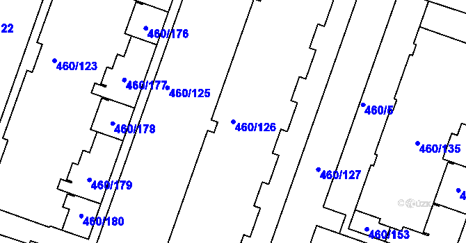 Parcela st. 460/126 v KÚ Modřice, Katastrální mapa