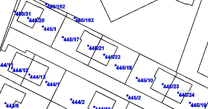 Parcela st. 445/22 v KÚ Modřice, Katastrální mapa