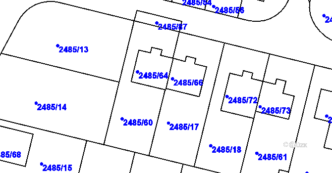 Parcela st. 2485/65 v KÚ Modřice, Katastrální mapa