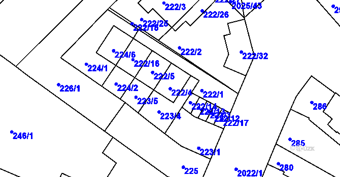 Parcela st. 222/4 v KÚ Modřice, Katastrální mapa