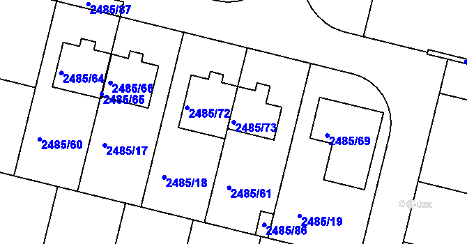Parcela st. 2485/73 v KÚ Modřice, Katastrální mapa