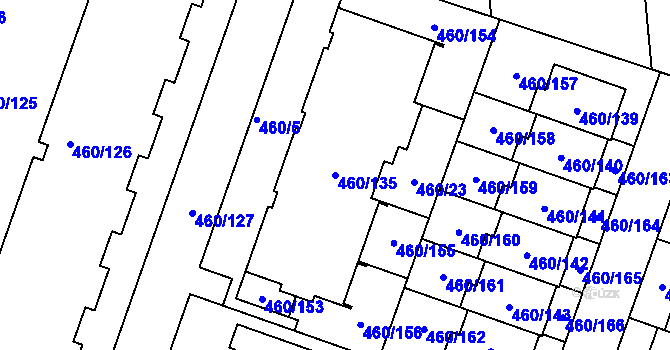 Parcela st. 460/135 v KÚ Modřice, Katastrální mapa