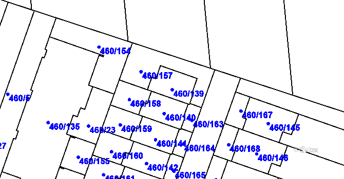 Parcela st. 460/139 v KÚ Modřice, Katastrální mapa