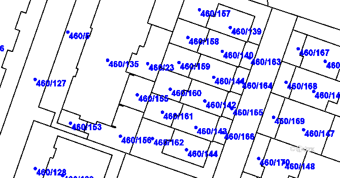 Parcela st. 460/160 v KÚ Modřice, Katastrální mapa