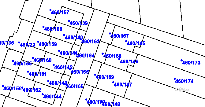 Parcela st. 460/168 v KÚ Modřice, Katastrální mapa
