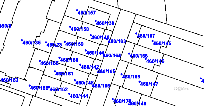 Parcela st. 460/164 v KÚ Modřice, Katastrální mapa