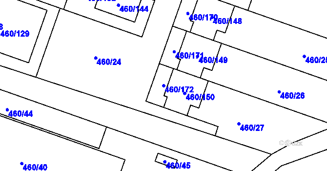 Parcela st. 460/172 v KÚ Modřice, Katastrální mapa