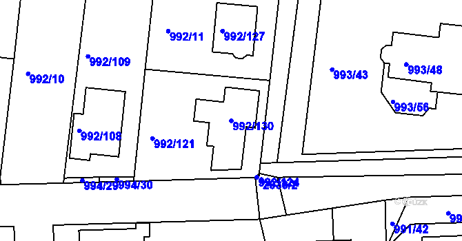 Parcela st. 992/130 v KÚ Modřice, Katastrální mapa