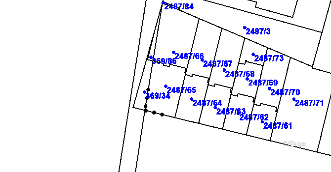 Parcela st. 2487/65 v KÚ Modřice, Katastrální mapa