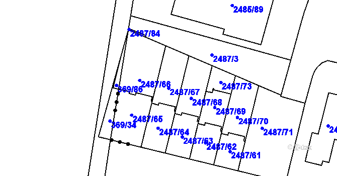 Parcela st. 2487/67 v KÚ Modřice, Katastrální mapa
