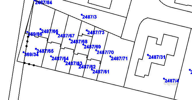 Parcela st. 2487/70 v KÚ Modřice, Katastrální mapa