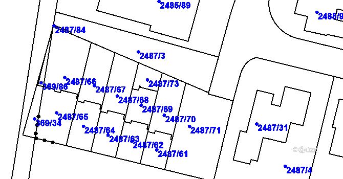 Parcela st. 2487/72 v KÚ Modřice, Katastrální mapa