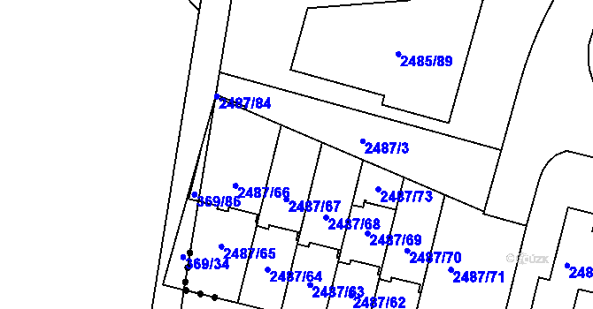 Parcela st. 2487/75 v KÚ Modřice, Katastrální mapa