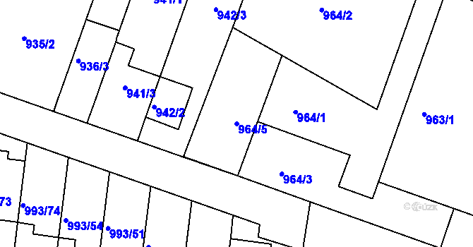 Parcela st. 964/5 v KÚ Modřice, Katastrální mapa