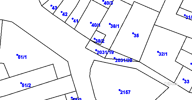 Parcela st. 2031/19 v KÚ Modřice, Katastrální mapa