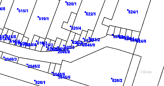 Parcela st. 2046/9 v KÚ Modřice, Katastrální mapa