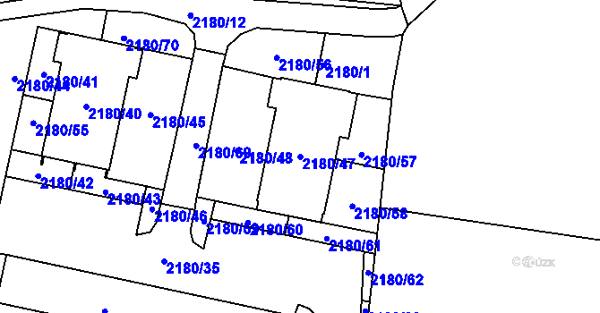 Parcela st. 2180/47 v KÚ Modřice, Katastrální mapa