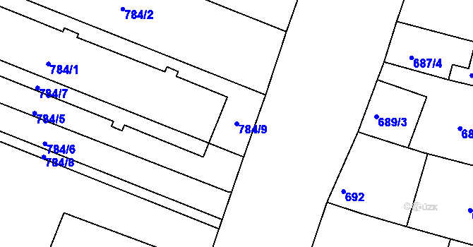 Parcela st. 784/9 v KÚ Modřice, Katastrální mapa