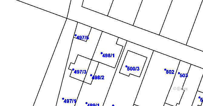 Parcela st. 498/1 v KÚ Modřice, Katastrální mapa