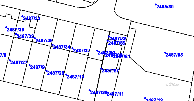 Parcela st. 2487/80 v KÚ Modřice, Katastrální mapa