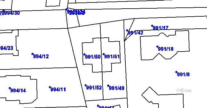 Parcela st. 991/51 v KÚ Modřice, Katastrální mapa