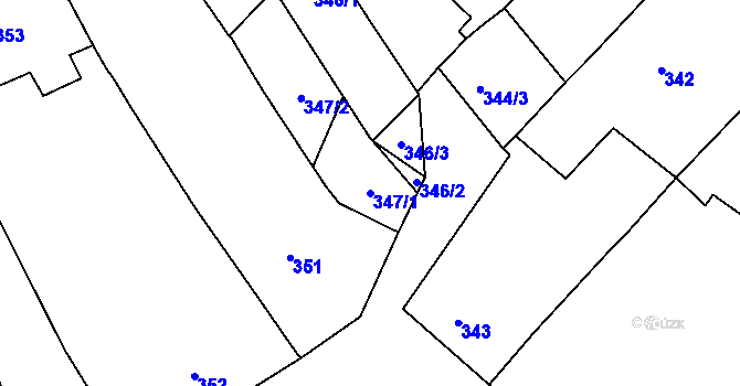 Parcela st. 347/1 v KÚ Modřice, Katastrální mapa