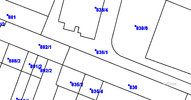 Parcela st. 838/1 v KÚ Modřice, Katastrální mapa