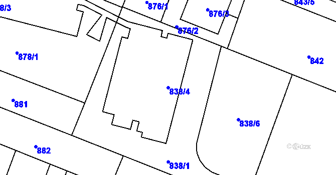 Parcela st. 838/4 v KÚ Modřice, Katastrální mapa