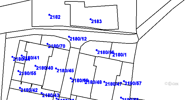 Parcela st. 2180/56 v KÚ Modřice, Katastrální mapa