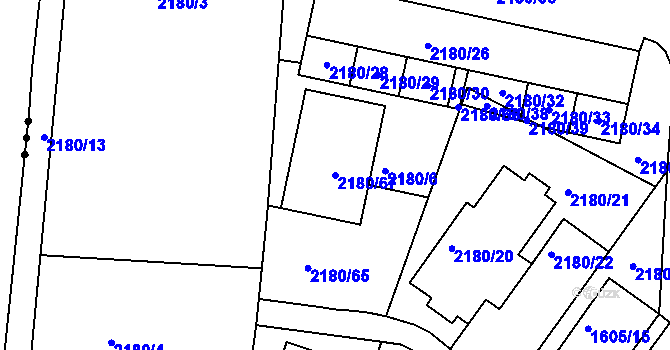 Parcela st. 2180/67 v KÚ Modřice, Katastrální mapa
