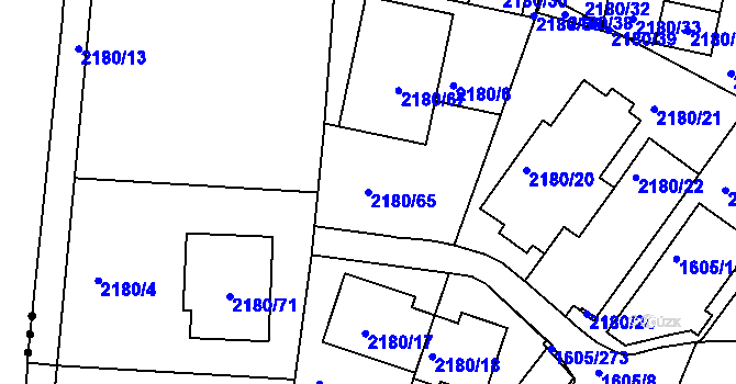Parcela st. 2180/65 v KÚ Modřice, Katastrální mapa