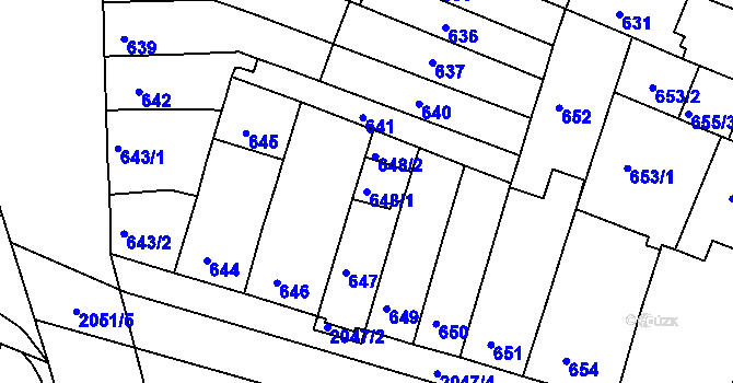 Parcela st. 648/1 v KÚ Modřice, Katastrální mapa