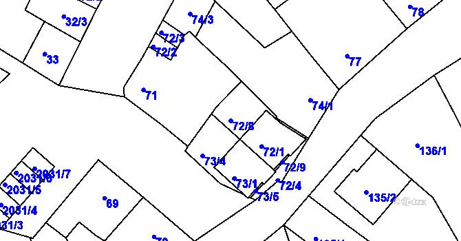 Parcela st. 72/8 v KÚ Modřice, Katastrální mapa
