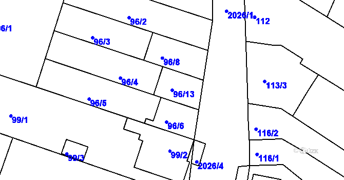 Parcela st. 96/13 v KÚ Modřice, Katastrální mapa