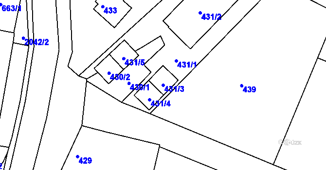 Parcela st. 431/3 v KÚ Modřice, Katastrální mapa