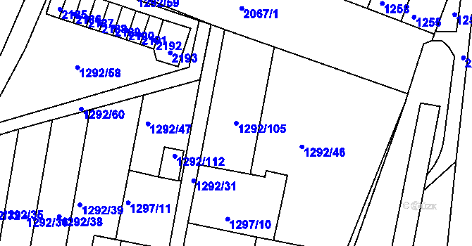 Parcela st. 1292/105 v KÚ Modřice, Katastrální mapa