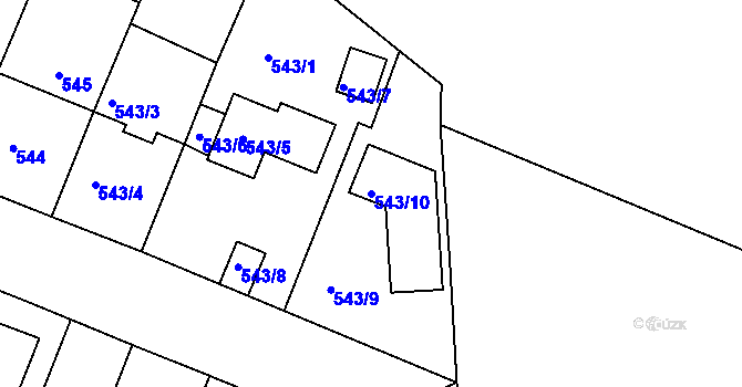 Parcela st. 543/10 v KÚ Modřice, Katastrální mapa