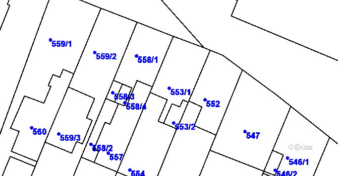 Parcela st. 553/1 v KÚ Modřice, Katastrální mapa