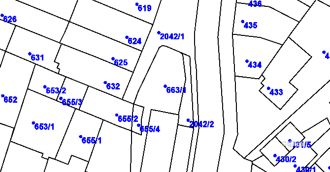 Parcela st. 663/1 v KÚ Modřice, Katastrální mapa