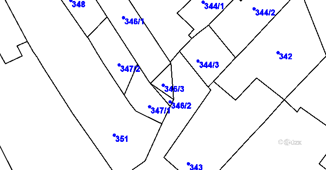 Parcela st. 346/3 v KÚ Modřice, Katastrální mapa