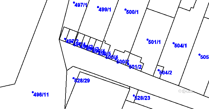 Parcela st. 500/4 v KÚ Modřice, Katastrální mapa