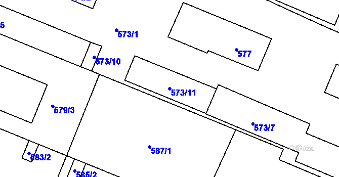 Parcela st. 573/11 v KÚ Modřice, Katastrální mapa