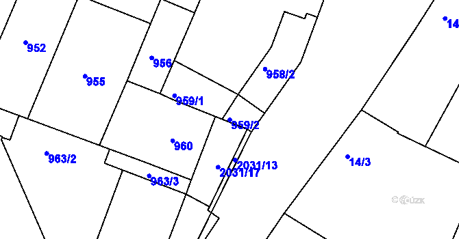 Parcela st. 959/2 v KÚ Modřice, Katastrální mapa