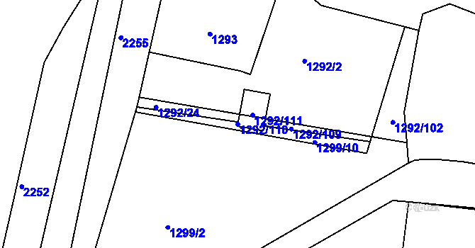 Parcela st. 1292/110 v KÚ Modřice, Katastrální mapa